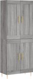 vidaXL Hoge kast 69,5x34x180 cm bewerkt hout grijs sonoma eikenkleurig