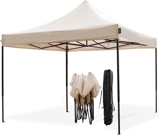LifeGoods Partytent - Opvouwbaar - 3x3 m - Easy Up - Paviljoen - Waterdicht - Beige