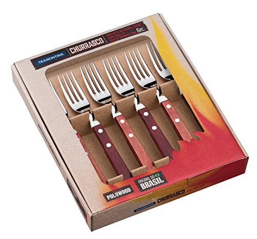 Tramontina Jumbo steakvorkset - 6-delig - roestvrij staal - houten handvat rood - FSC