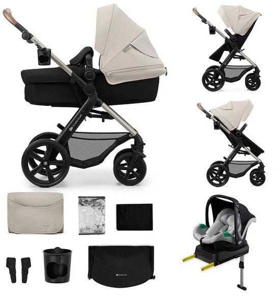 Kinderkraft MOOV 2 4-in-1 Kinderwagen – Reiswieg, Wandelwagen & MINK PRO i-Size Autostoel – Grijs