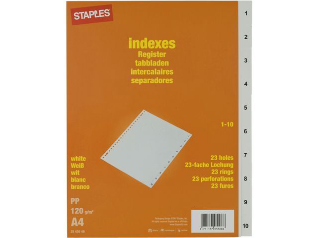 Staples Numeriek Tabblad A4 23-gaats 10-delig
