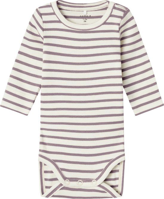 NAME IT NBNBANI LS BODY NOOS Baby Bodies Unisex Elderberry Gestreept Lange mouw 57% biologisch katoen / 38% modal / 5% elastaan