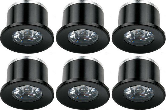 Velvalux LED Veranda Spot Verlichting 6-Pack - 1W - Warm Wit - Inbouw - Dimbaar - Rond - Zwart