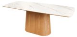 LUMEA Table à manger – Rectangulaire 200 cm – Plateau en céramique effet marbre blanc, Pieds aspect bois clair