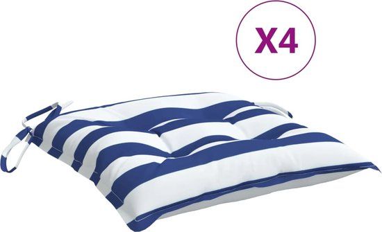 vidaXL Stoelkussens 4 stuks gestreept 40x40x7 cm stof wit en blauw