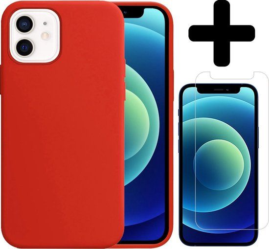 BTH Siliconen Hoesje voor iPhone 12 Mini met Screenprotector - Rood