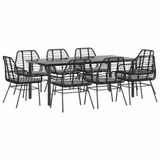 vidaXL 9-delige tuinset met kussens poly rattan glas zwart