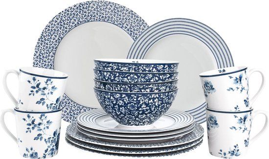 Giftset 16-Delig Dinnerset - Porselein - Blueprint - 4 Personen