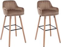 Vente-unique Set van 2 barkrukken in fluweel en beukenhouten poten - Beige - ELEANA