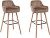 Vente-unique Set van 2 barkrukken in fluweel en beukenhouten poten - Beige - ELEANA