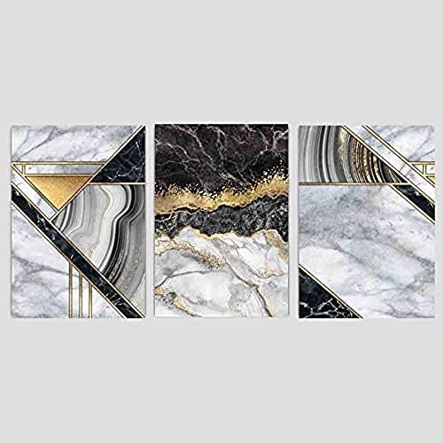 Artze Wall Art Geometrische muurkunst prints 3-delige set - A3 - Zwart marmer/goud