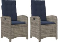 vidaXL Tuinstoelen 2 st verstelbaar met kussens poly rattan lichtgrijs