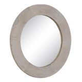 BigBuy Home Wandspiegel, natuurlijk wit, glas, mangohout, MDF, verticaal, rond, 61 x 2,5 x 61 cm