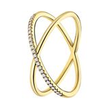 Lucardi Dames Zilveren goldplated ring gekruist met zirkonia