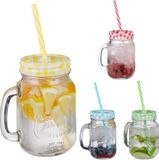 Merkloos Relaxdays Set van 4 retro mason jars - Kleurrijk - Glas - 0.50 l