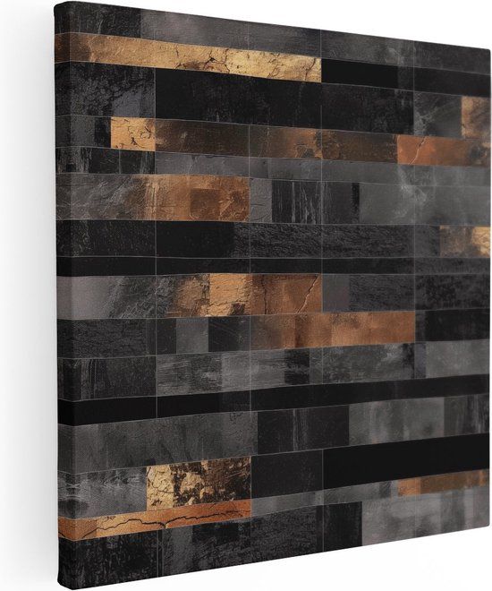 Artaza Canvas Schilderij Zwart en Goud Betegelde Muur - 70x70 - Canvas Print