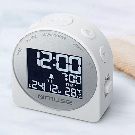 Muse Electronics Muse M-09 CW - Reiswekker met temperatuur- en datum weergave, wit