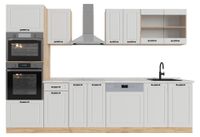 Vicco R-Line Complete keukeneenheid – 300 cm met hoge kast, WB Marmer Wit landhuis/gouden eik