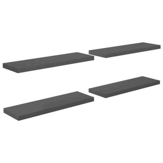 vidaXL Zwevende Wandschappen - 4 stuks - 80x23,5x3,8 cm - MDF - Hoogglans Grijs