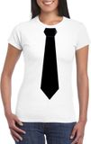 Bellatio Decorations Shoppartners Bv Wit t-shirt met zwarte stropdas dames XS