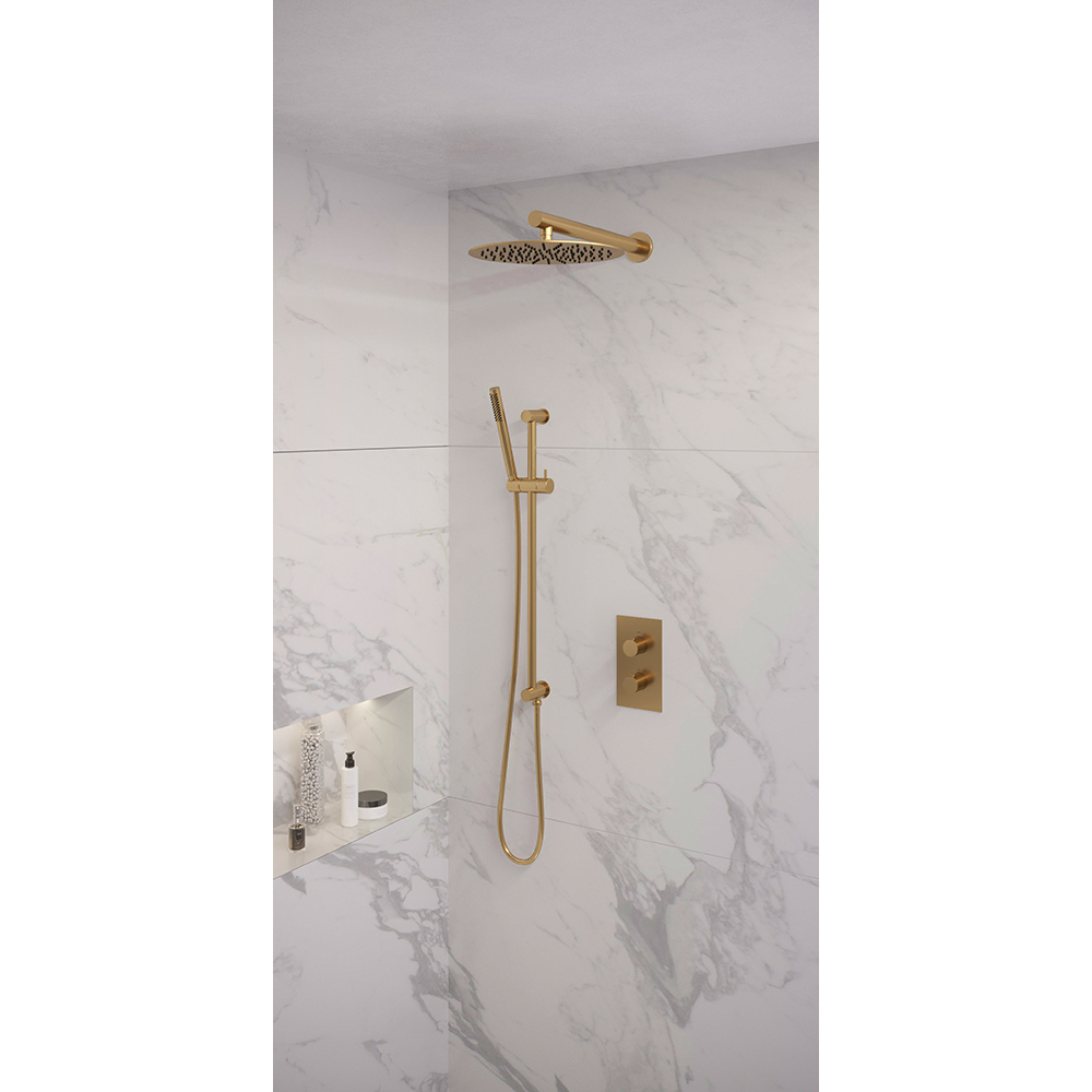 Brauer Brauer Gold Edition regendoucheset glijstang, rechte muurbuis en staafhanddouche 3-weg Ø30cm goud