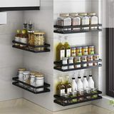 Merkloos Spice Rack Without Drilling - Black Metal Wall Rack for Hanging Morden Design for Kitchen Bathroom Balcony