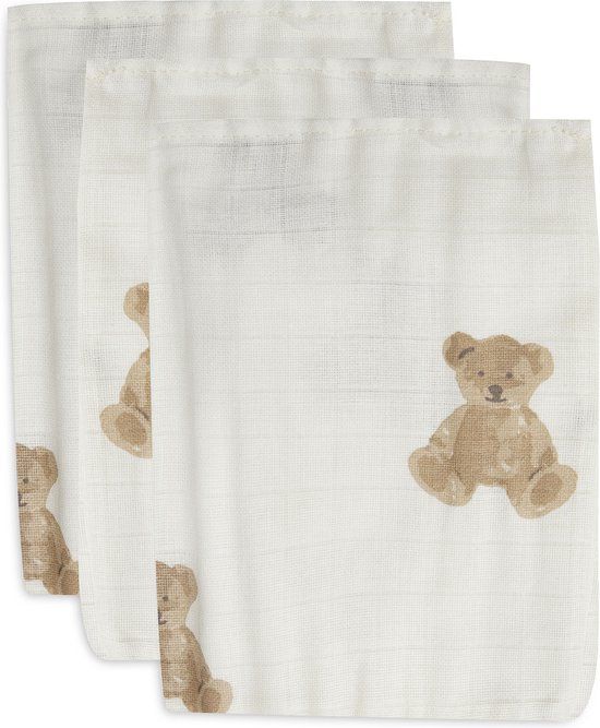 Jollein Washandje Hydrofiel Teddy Bear - 3 Stuks - Katoen - Multicolor