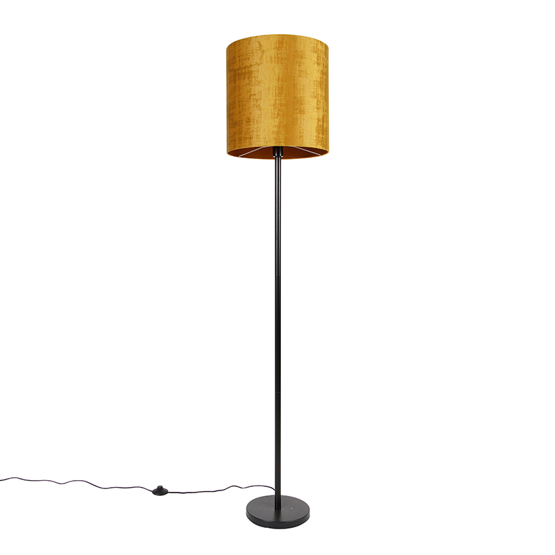 QAZQA Moderne vloerlamp zwart met kap goud 40 cm - Simplo