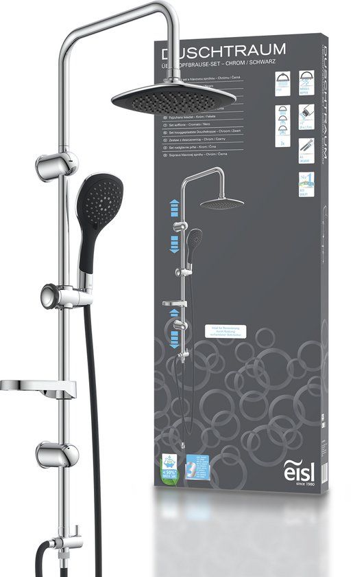 EISL DUSCHTRAUM Hoofddouche set - Chroom Zwart | 203 mm hoofddouche