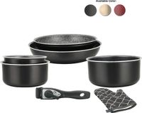 Herzberg 7-delige Kookset met Marmercoating en Afneembaar Handvat - Bruin Metaal Look
