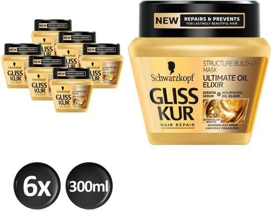 Gliss Kur Schwarzkopf Anti-Hairbreakage Ultimate Oil Elixir Haarmasker 300 ml - 6 stuks - Voordeelverpakking