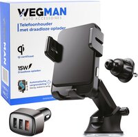 Wegman Telefoonhouder Auto 15W QI Draadloze Oplader - Ventilatie, Raam, Dashboard - Zuignap - Smartphone Autolader Draadloos - GSM Houder Adapter - Auto Oplader