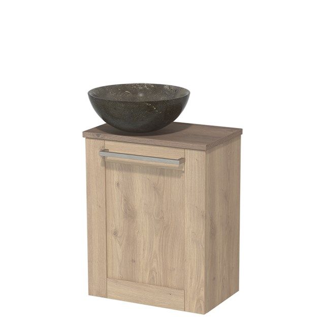Maxaro Toiletmeubel met Waskom Natuursteen Modulo Lichtbruin Eiken Kader 41 cm Middenbruin Eiken Blad