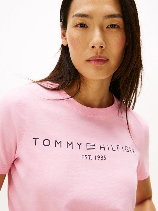 Tommy Hilfiger Dames T-shirt met korte mouw en ronde hals - Katoen - Maat L
