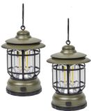 Home deco factory campinglamp - 2x - metaal - groen - met ophanghaak - h17 cm - buitenlamp/stormlantaarn