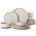 MALACASA, service de table 12 pièces en porcelaine, ensemble combiné pour table, composé de 4 assiettes plates, 4 assiettes à dessert, 4 bols, dans les couleurs gris et kaki
