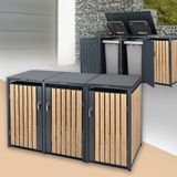 ML-Design vuilnisbak 240l 3 ton 200x80x120 cm antraciet lariks look stalen container voor buiten weerbestendig afsluitbaar scharnierend deksel uitschuifbare 3 deur tuinbak voor afval vuilnisbak met deksel en container voor tuin en huis
