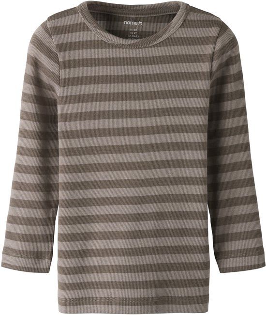 NAME IT NMNBANIO LS XSL TOP NOOS - Unisex - Lange mouwen shirts - Maat 80 - Katoen/Modal/Elastaan - Gestreept - Bruin