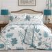 Dreams & Drapes Groenblauwe bloemen dekbedovertrek set - super kingsize (260 x 220cm) - damast turquoise beddengoed - vintage wit & blauw dekbedovertrek