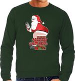 Bellatio Decorations Foute Kersttrui / sweater - voor heren - All I Want is - groen - blote kont - kerstman S