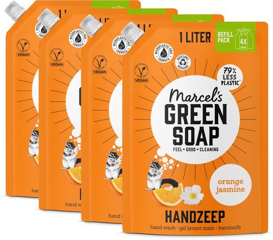 Marcel's Green Soap Handzeep Navulling - Sinaasappel & Jasmijn - 4 x 1L
