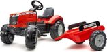 FALK Tracteur à pédales Massey Ferguson, avec volant, remorque