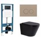 QeramiQ Dely Toiletset - inbouwreservoir Qeramiq Flush - 35mm zitting - kunststof taupe bedieningsplaat - ronde knoppen - mat zwart