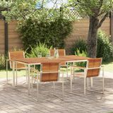 vidaXL Tuin Eettafel Set 5 st Massief acaciahout en roestvrij staal