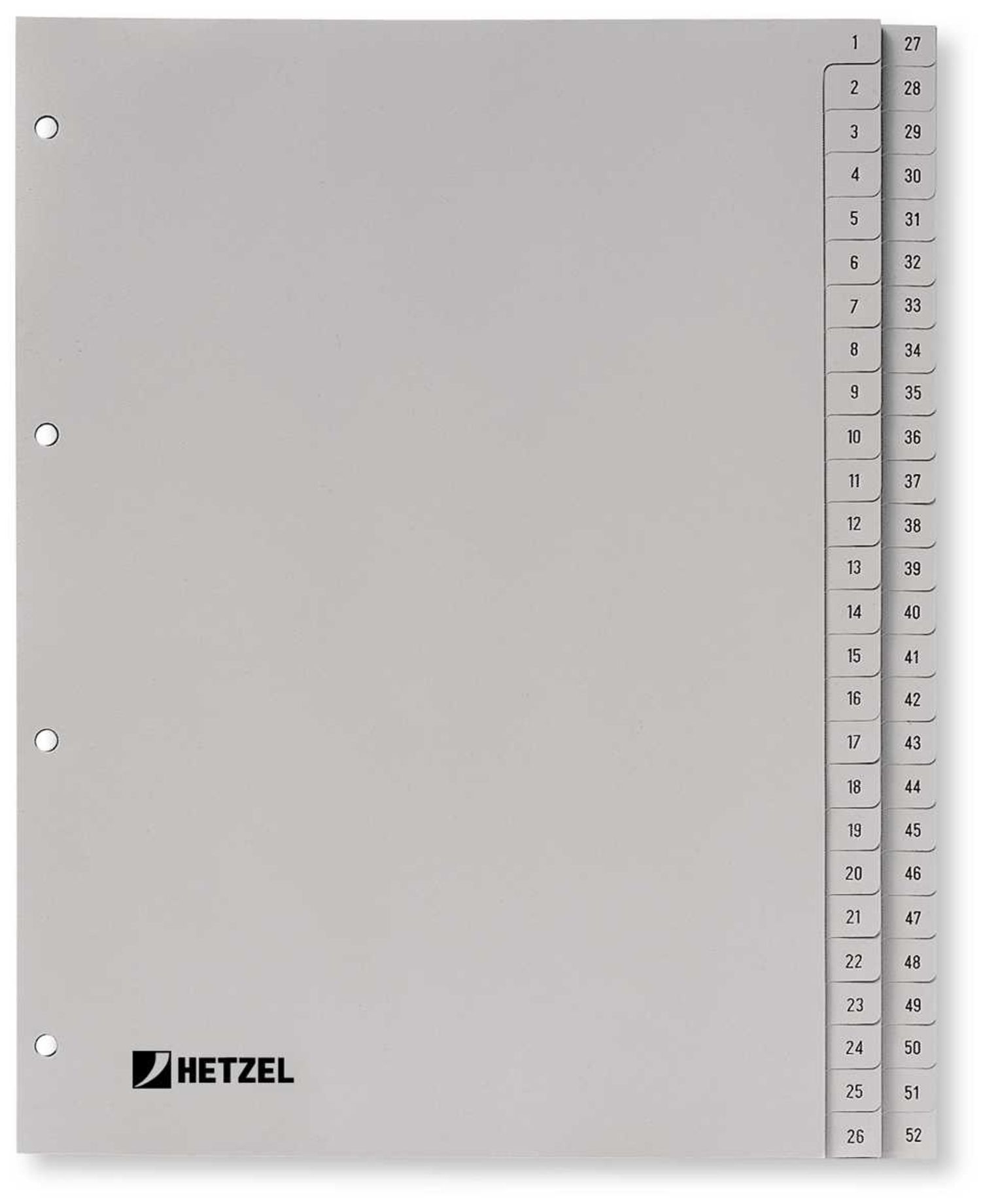 Hetzel Polypropyleen Tabbladen Verstevigde Tabs A4 1-52 Vrbl. Grijs