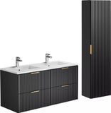 Vente-unique Geribbeld hangmeubel voor badkamer met inbouwwastafel - Zwart - 120 cm - ZEVARA