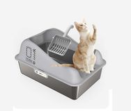 OEM BeiJingLiangPinJiaZuoKeJiWenHuaFaZhanYouXianGongSi Kattenbak - Roestvrij staal XXL - Halfgesloten met hoge rand - Inclusief kattenbakschepje - 60 x 40 x 30 cm - Grijs