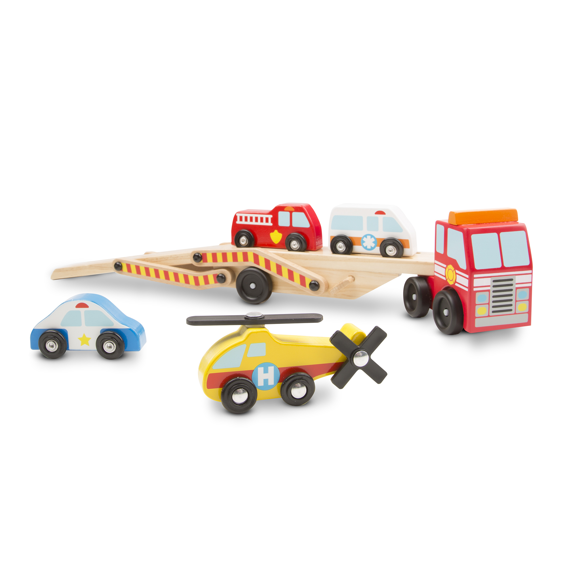 MELISSA & DOUG Houten Autotransporter Met Noodvoertuigen