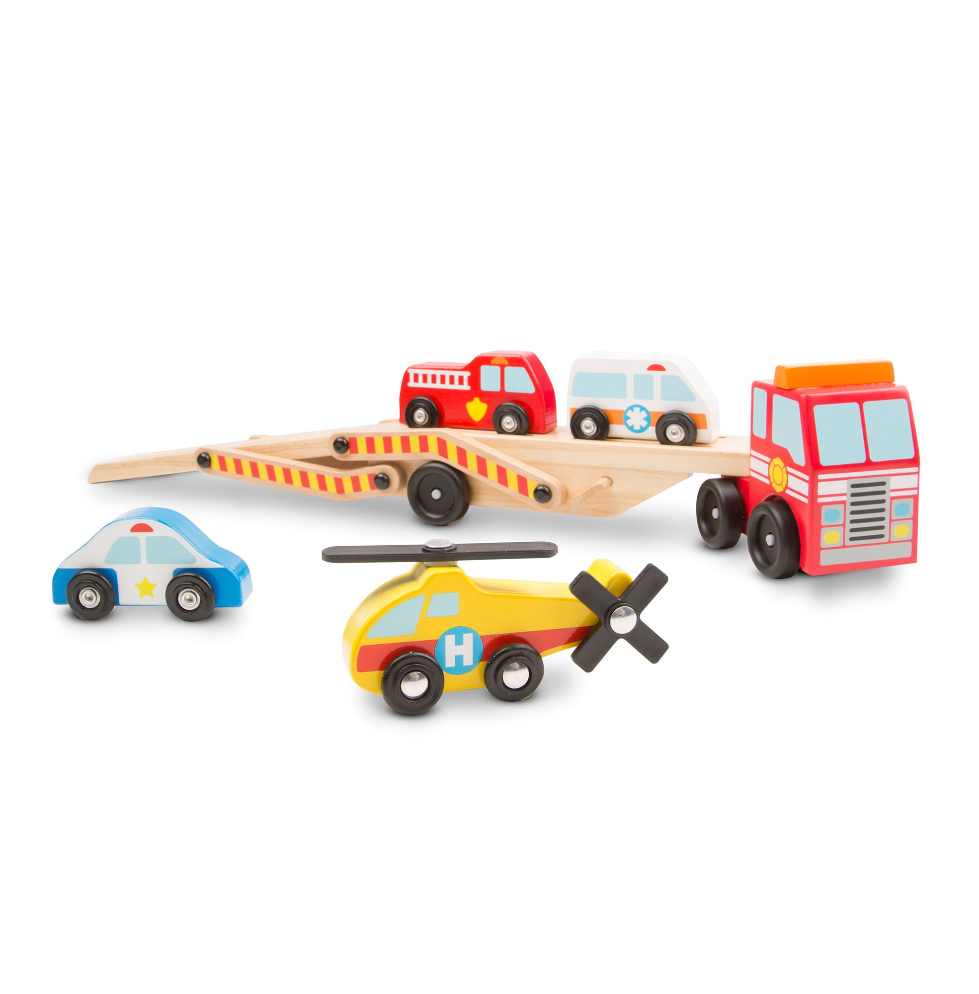 MELISSA & DOUG Houten Autotransporter Met Noodvoertuigen - 4610 - 3+ jaar