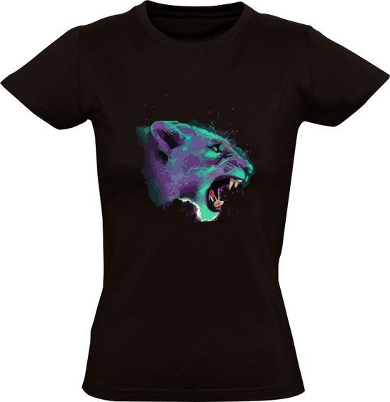 Leeuw Dames T-shirt - Zwart - 2XL